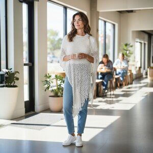 Magenta Silver Lurex Poncho Vest Scarf Adjustable Tass…